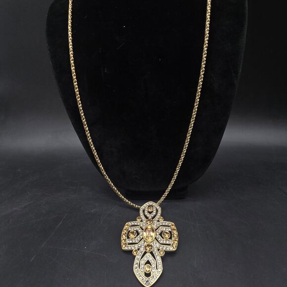 OPC Gold Tone Rhinestone Cross Pendant Necklace JTV - Picture 4 of 6